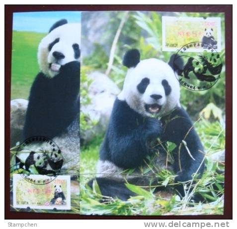 Maxi Cards Taiwan 2010 Giant Panda Bear ATM Frama Stamps-- Red Imprint- Bamboo Bears WWF - Cartes-maximum