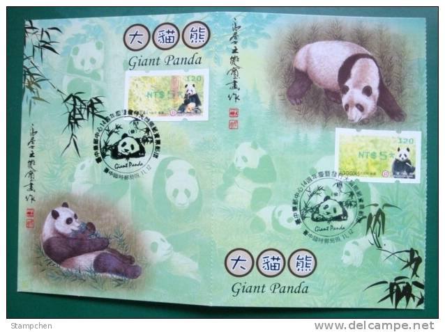 Maxi Cards Taiwan 2010 Giant Panda Bear ATM Frama Stamps--Green Imprint- Bamboo Bears WWF - Cartoline Maximum