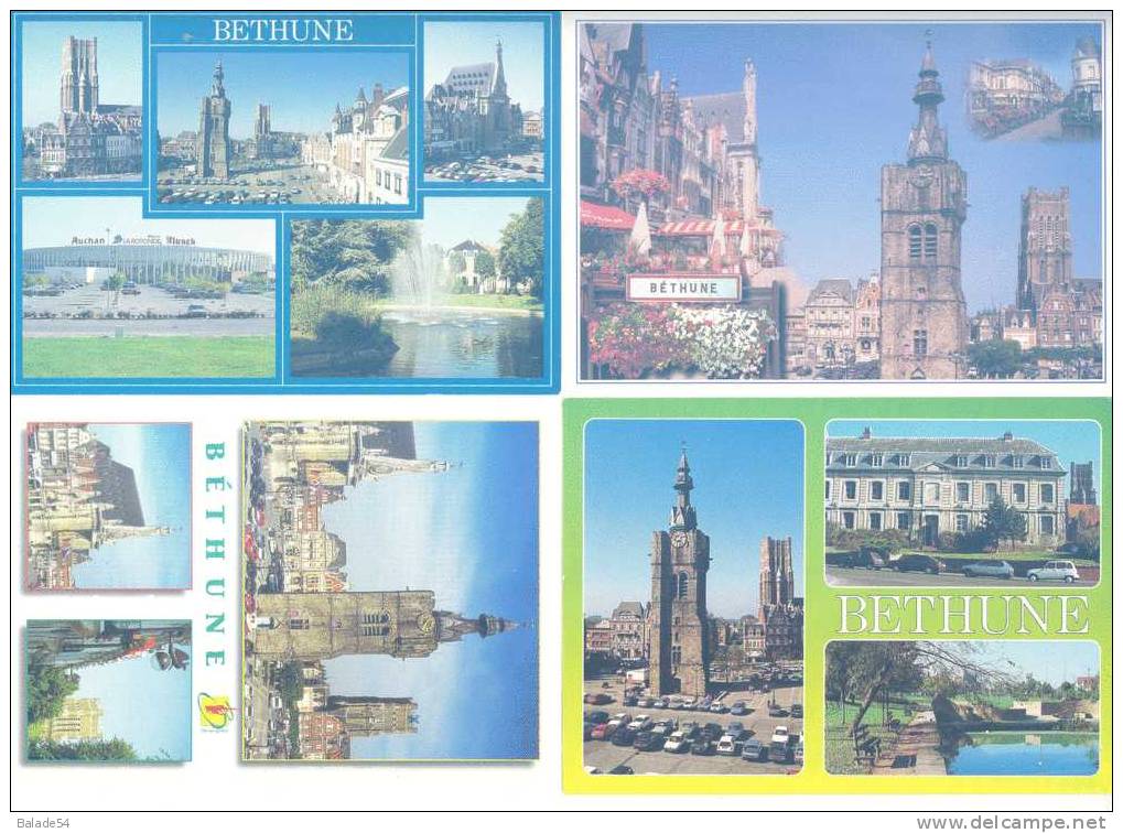 Lot De 5 CPM - BETHUNE (62) Le Beffroi - L´ancienne Caserne Chambord - La Gare D´eau - L´église - La Grande Place - Etc - Bethune