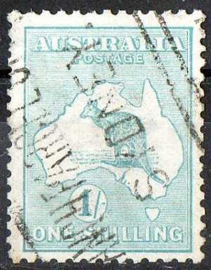 Australia 1913 1 Shilling Emerald Kangaroo 1st Watermark (Wmk 8) Used - Actual Stamp -Sydney Parcel - SG11 - Oblitérés