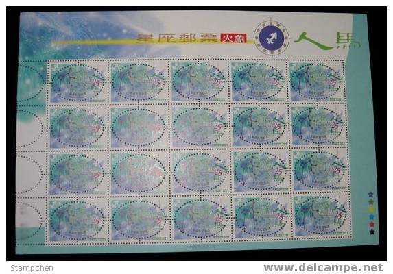 2001 Zodiac Stamps Sheet - Sagittarius Of Fire Sign - Astrologia