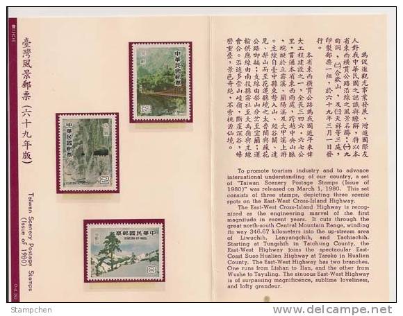 Folder Taiwan 1980 Scenery Stamps Suspension Bridge Mount Snow Tunnel Landscape - Ongebruikt