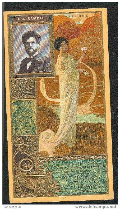 Lefevre Utile Superbe Chromo Dorée Gaufrée Art Nouveau Célébrités Jean Rameau La Poésie Femme Fleur - Lu