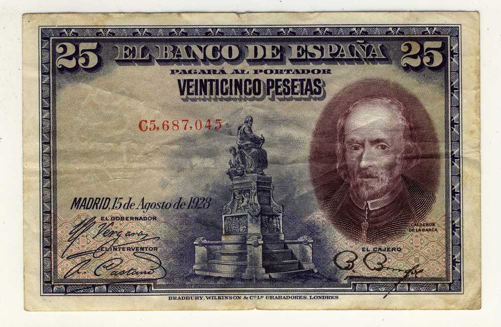 25  PESETAS  -  15/08/1928  -  N°  C5.687.045  -  P.74 - 1-2-5-25 Peseten