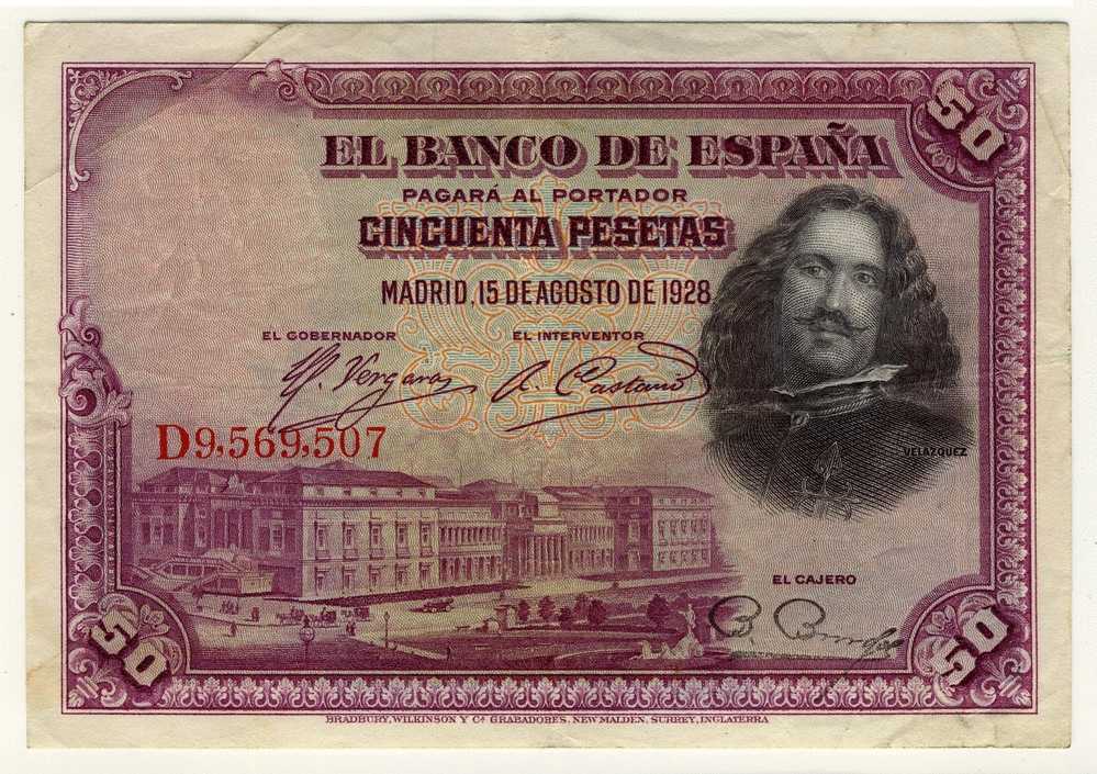 50  PESETAS  -  15/08/1928  -  N°  D9.569.507  -  P.75 - 50 Peseten