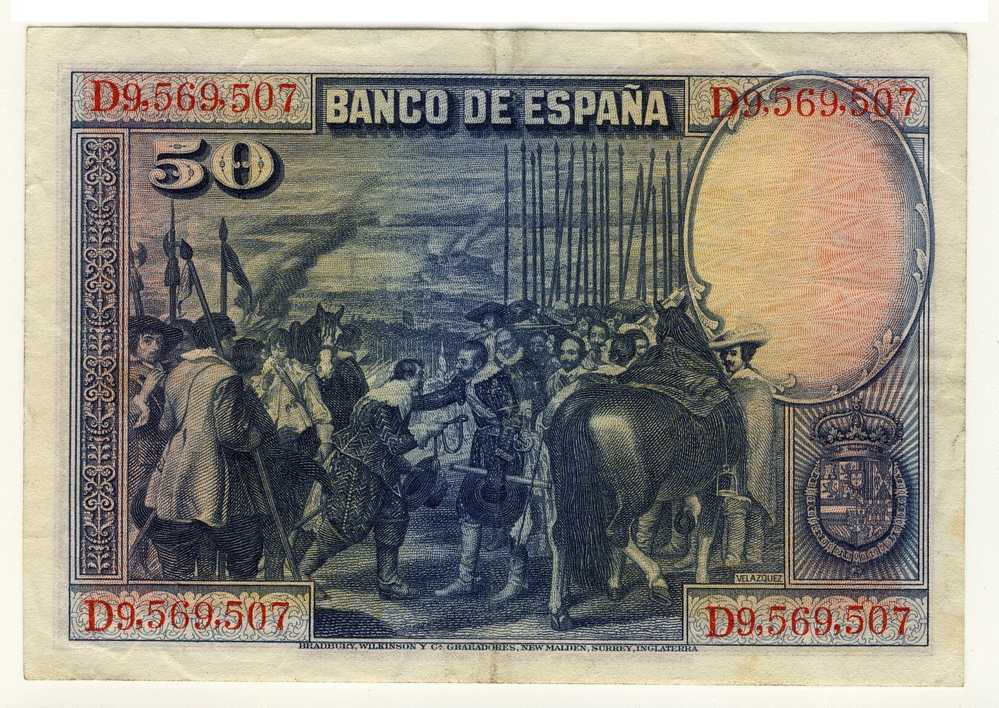 50  PESETAS  -  15/08/1928  -  N°  D9.569.507  -  P.75 - 50 Peseten