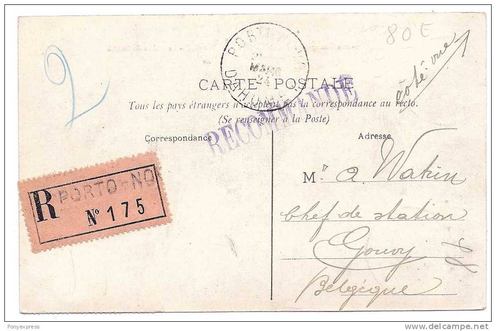 Carte Postale Recommandée De Porto Novo Pour Belgique (Palais De Justice De Cotonou) - Covers & Documents