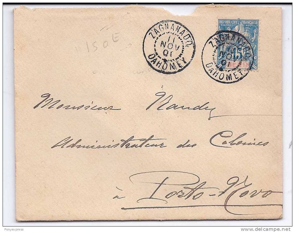 15 C. Groupe Sur Lettre De Zagnanado Dahomey  1901 Pour Porto Novo - Lettres & Documents
