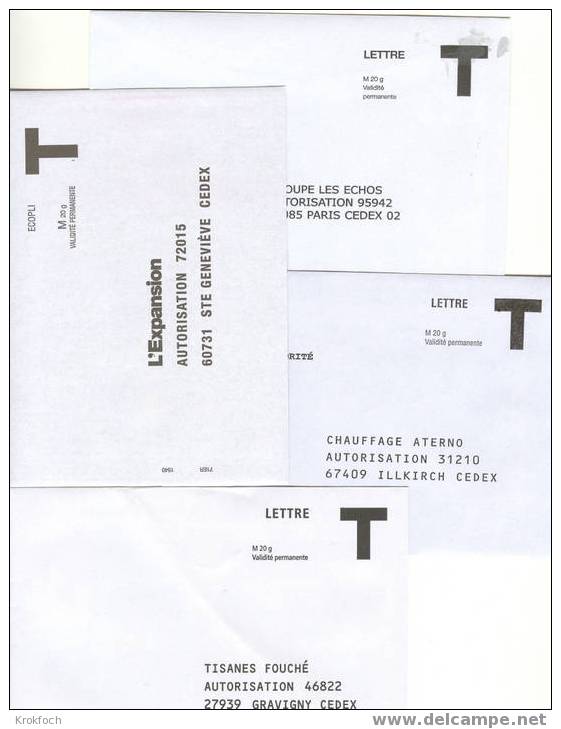 Enveloppes T - Lot 100 Enveloppes Différentes Non Voyagées - Cards/T Return Covers