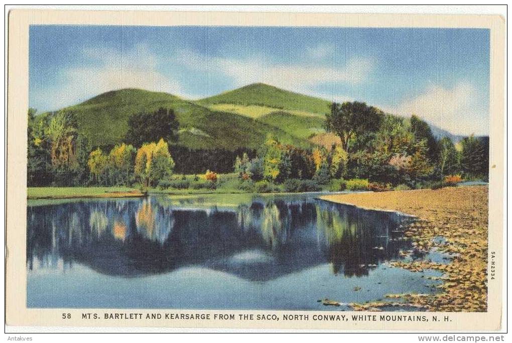 USA Postcard Mts. Bartlett & Kearsarge From The Saco, North Conway NH New Hampshire - White Mountains