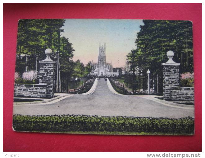 Durham NC     Entrance To Campus   Duke University  Hand Colored  1945 Cancel - Durham