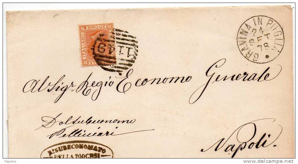 1878 LETTERA CON ANNULLO A SBARRE  GRAVINA DI PUGLIA  BARI - Storia Postale