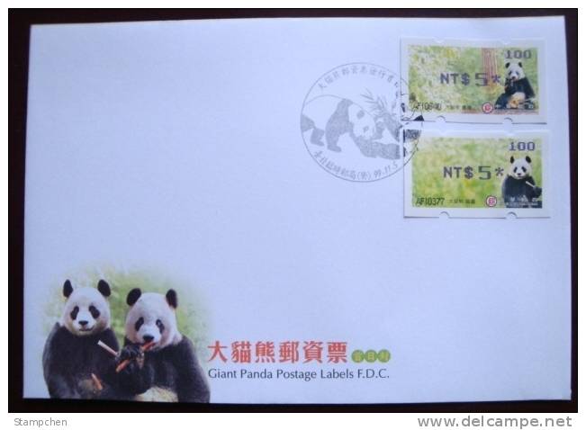 FDC 2010 Giant Panda Bear ATM Frama Stamps-- Blue Imprint- Bamboo Bears WWF - Orsi