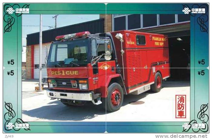 A04344 China Phone Cards Fire Engine Puzzle 28pcs - Firemen