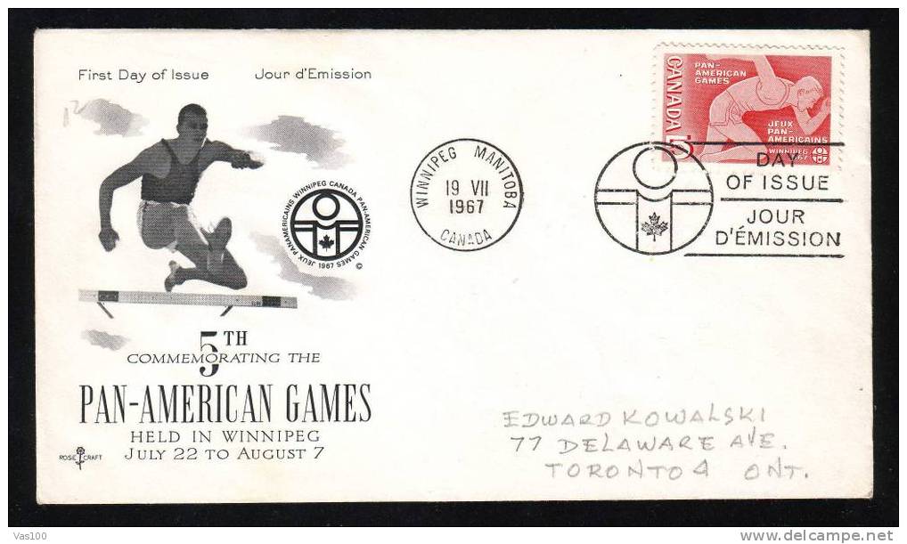 ATHLETIC ATHLETISM, 1COVER FDC 1967,CANADA - 1961-1970