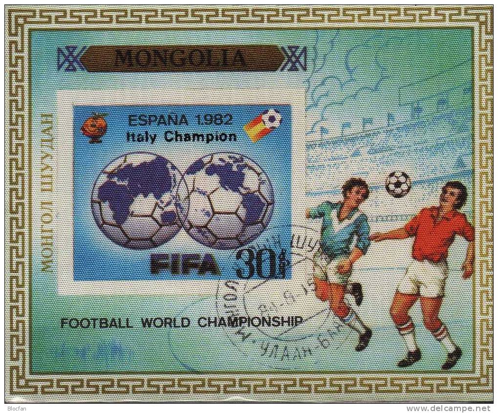 AD Italy Champion FIFA Stadion Pokal Mongolei 3xBlock 89 O 240€ Fußball WM 1982 ESPANA Aufdruck Sieger Sheet Bf Mongolia - Mongolië