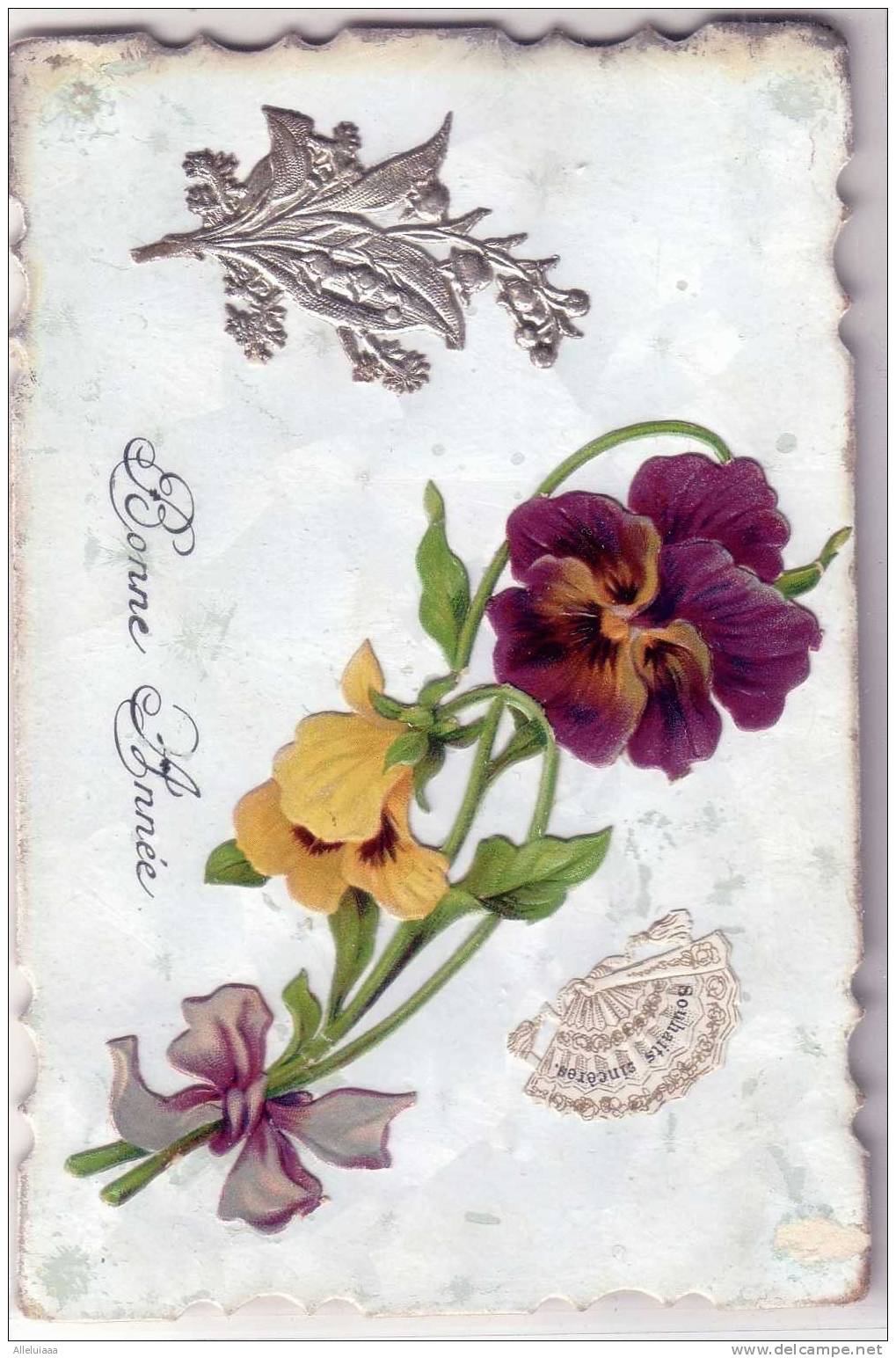 CPA BELLE Carte Postale FANTAISIE CHROMO Bonne Année Pensee Decoupe TBE - Móviles (animadas)