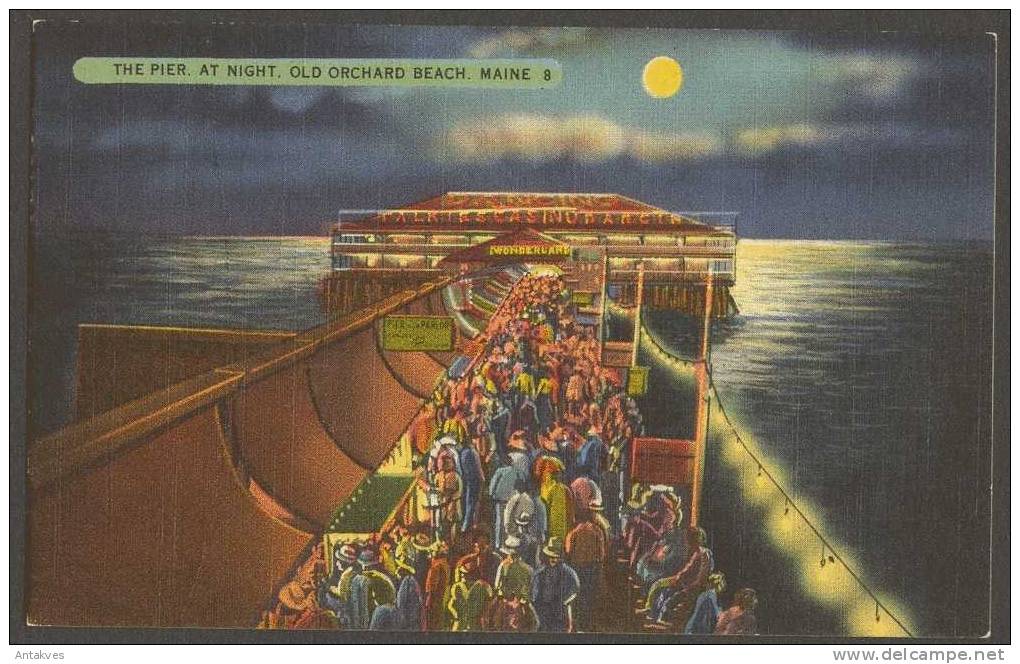 USA Postcard The Pier Casino At Night, Old Orchard Beach, Maine - Other & Unclassified