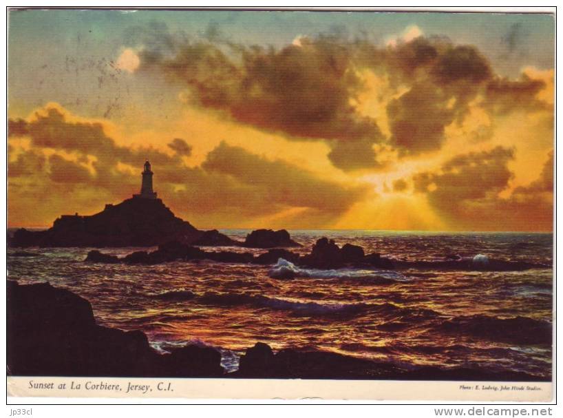 Flamme 10 Anniversary Jersey Post Office 1st October 1979 Sur CP Sunset At La Corbière - Jersey