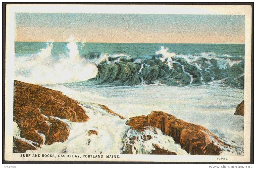 USA Postcard Surf & Rock, Casko Bay, Portland, Maine - Portland