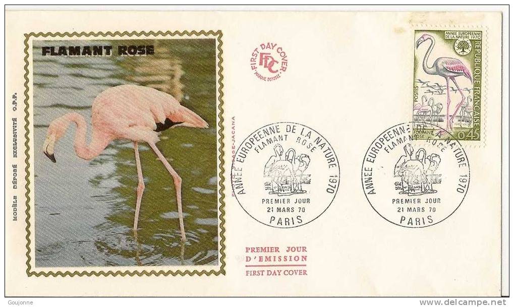 FRANCE Enveloppe 1er Jour    Année Européenne De La Nature Flamant Rose Sur Soie  1634** - Flamingo