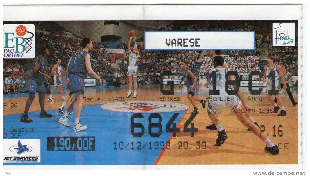Billet Basket PAU ORTHEZ/VARESE 1998 - Uniformes, Recordatorios & Misc