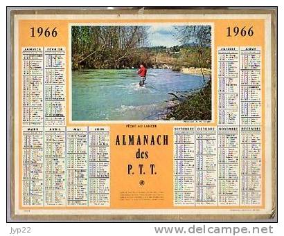 Calendrier Almanach Des Postes PTT 1966 - Pêcheur Au Lancer Pêche Ligne - Plans Du Département De La Seine & Du Métro - Big : 1961-70