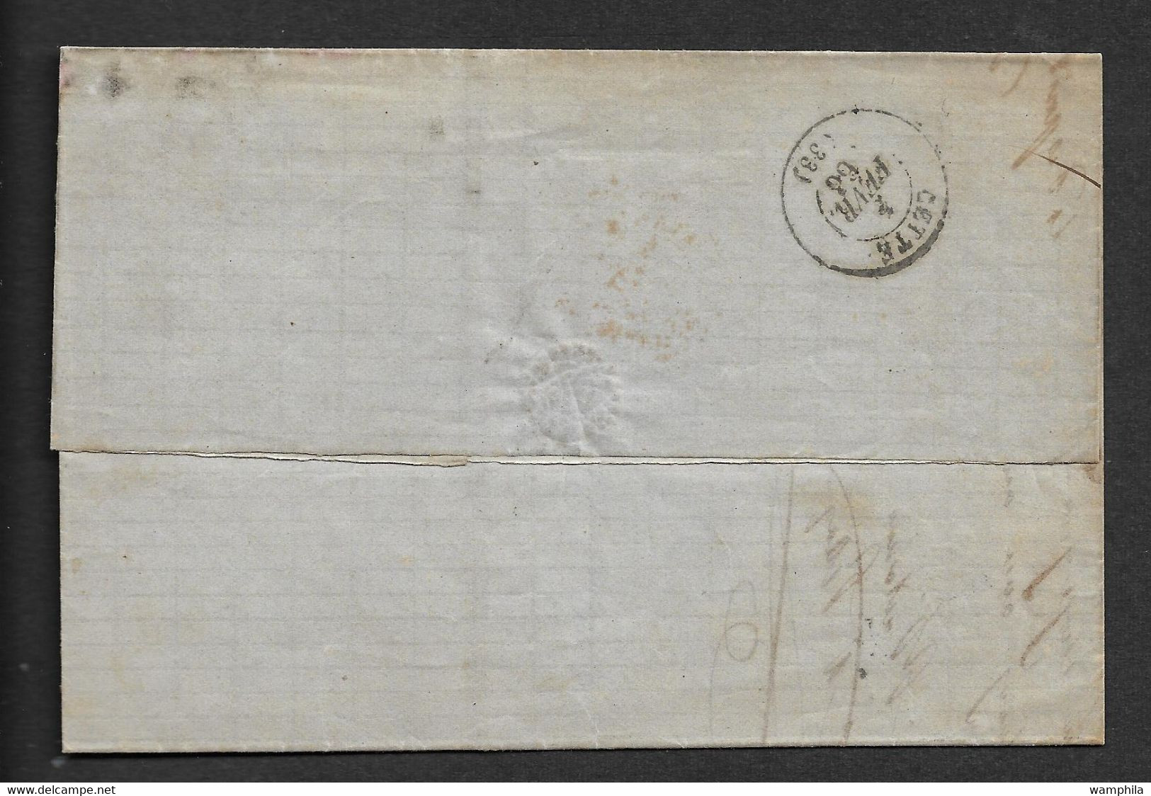 Lettre D' Italie De 1866 De Gênes,  YT N° 19 Oblitéré GC De Marseille à L'arrivée, Cote 600€ - 1849-1876: Periodo Classico