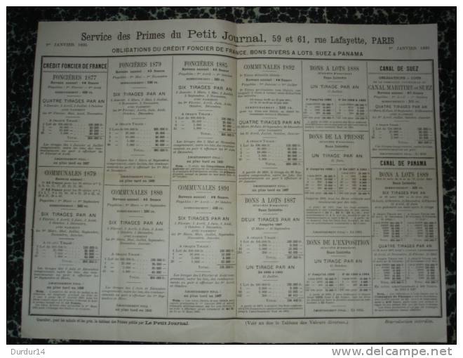 LE PETIT JOURNAL (Paris) RENTES & OBLIGATIONS & EMPRUNTS & SUEZ & PANAMA & CHEMINS DE FER 1895... - Collezioni