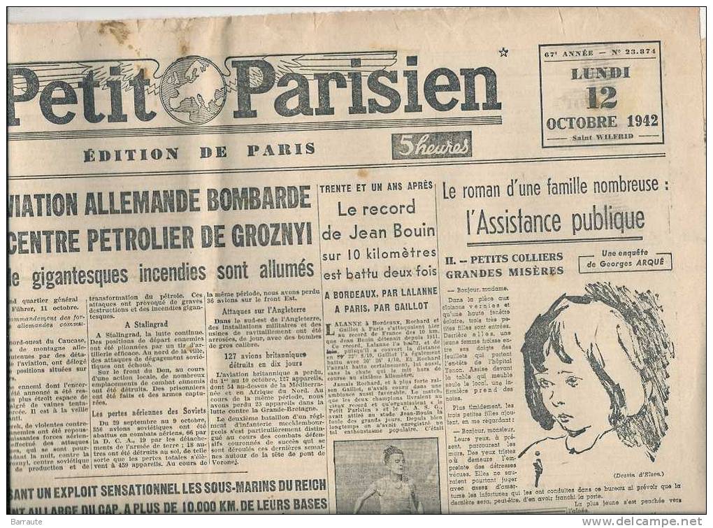 Le Petit Parisien Du 12/10/1942 " Déclaration Du Maréchal PETAIN A La UNE". - Le Petit Parisien
