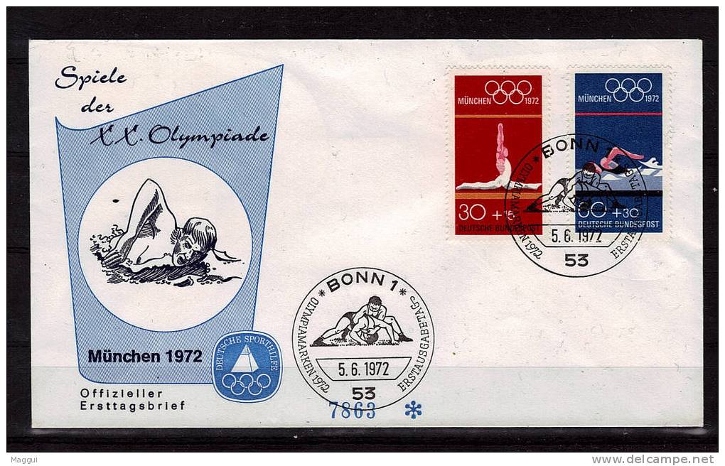 ALLEMAGNE  FDC   Cachet BONN 1   Jo 1972   Lutte Natation Gymnastique - Lutte