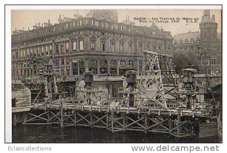 Paris.Métropolitain.. Les Travaux Du Pont Au Change  1906 - Metro, Stations