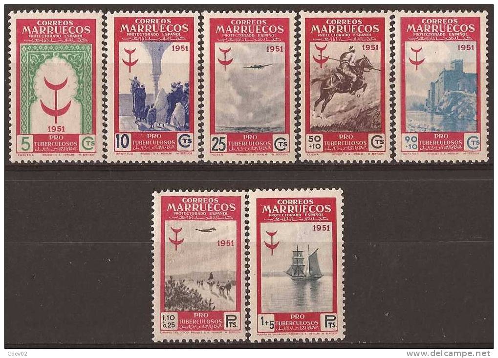 MA336SCSF-L4401PC-TTORGASC.Maroc   .Marocco.MARRUECOS  ESPAÑOL.PRO TUBERCULOSOS.1951.(Ed 336/42**) Sin Charnela.LUJO - Otros & Sin Clasificación