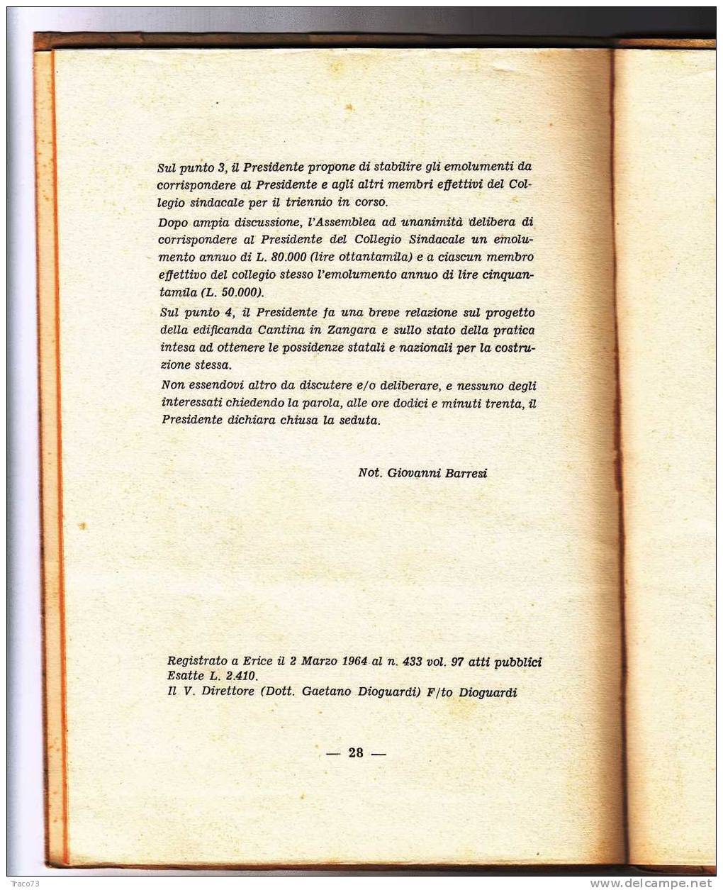 TRAPANI  23 Febbraio 1964  /  Statuto Della Cantina Sociale Zangara - Società Cooperativa A R.l. - Altri & Non Classificati