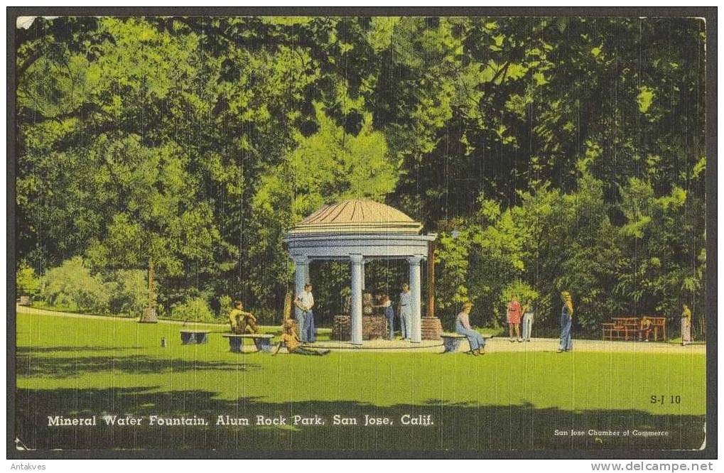 USA Postcard Mineral Water Fountain, Alum Rock Park, San Jose, California - San Jose