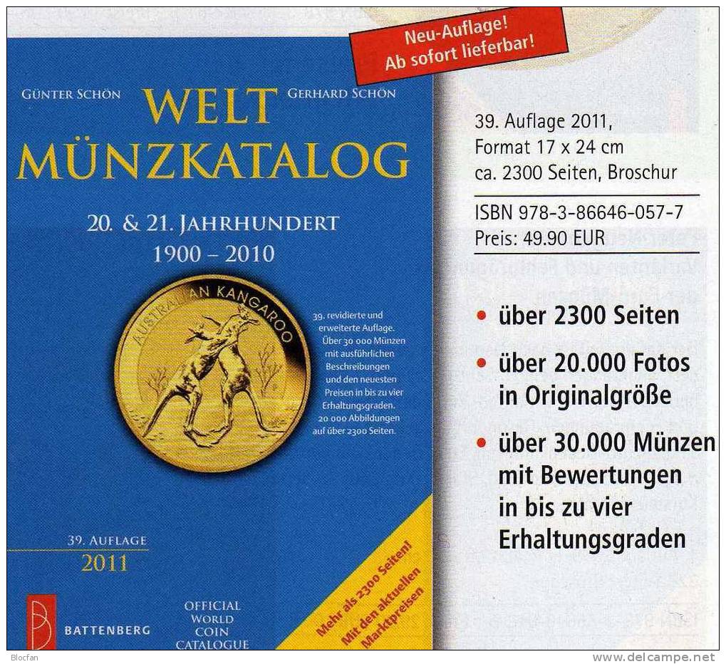 Weltmünzkatalog Schön 2011 Neu 50€ Münzen Des 20.Jahrhundert A-Z Battenberg Verlag Europa Amerika Afrika Asien Ozeanien - Literatur & Software