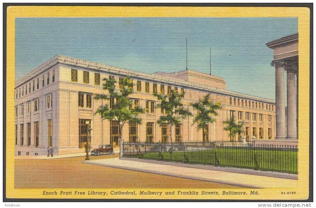 USA Postcard Enach Pratt Free Librart, Cathedral, Baltimore, Maryland - Baltimore