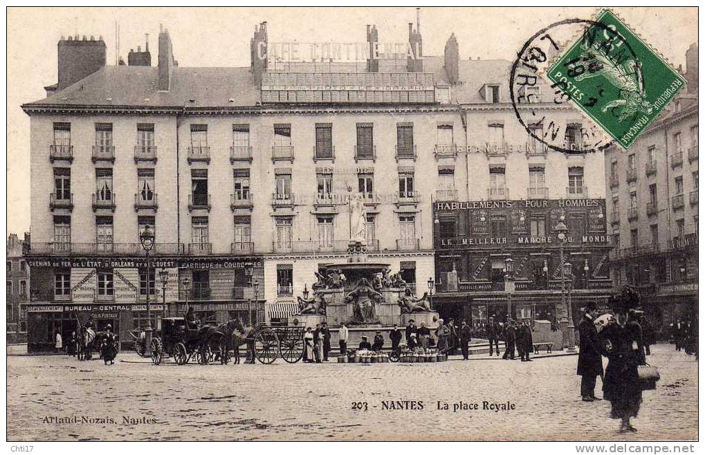 NANTES  LA PLACE ROYALE AVEC ANIMATION ET COMMERCES CIRC 1909   EDIT NOZAIS    / N  203 - Nantes