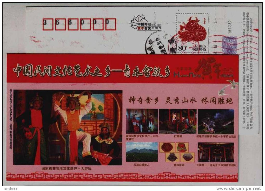 National Intangible Cultural Heritage Daqiang Opera,puppet Show,CN09 Qingshui Folk Culture & Art Town Pre-stamped Card - Puppets