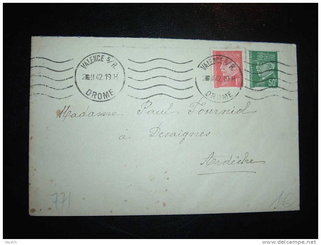 LETTRE TYPE PETAIN TARIF 1,50 F OBL. MECANIQUE 02-02-1942 VALENCE S/R (26 DROME) - 1941-42 Pétain