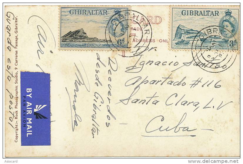 Gibraltar Airfield Postally Used Airmail 2 Stamps 1951 To Cuba - Gibraltar