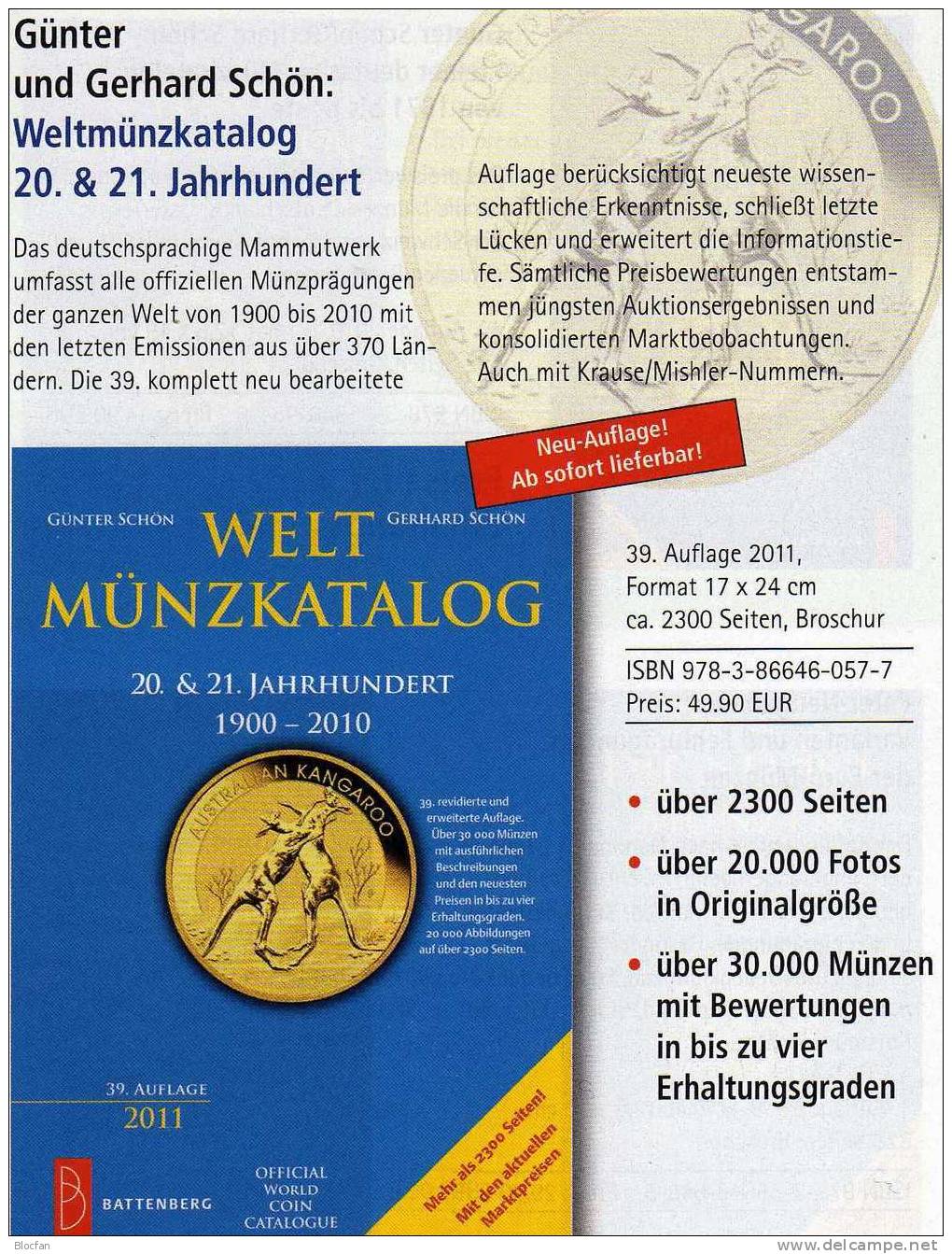 Weltmünzkatalog Schön 2011 Neu 50€ Münzen Des 20.Jahrhundert A-Z Battenberg Verlag Europa Amerika Afrika Asien Ozeanien - Bhután