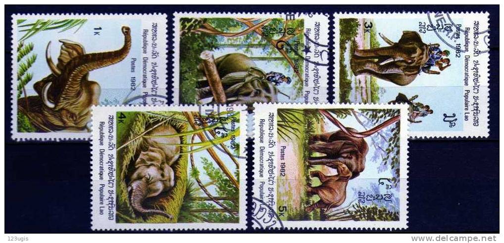 Laos, 1982, Mi 523-527, Gestempelt, Elefanten @ - Eléphants