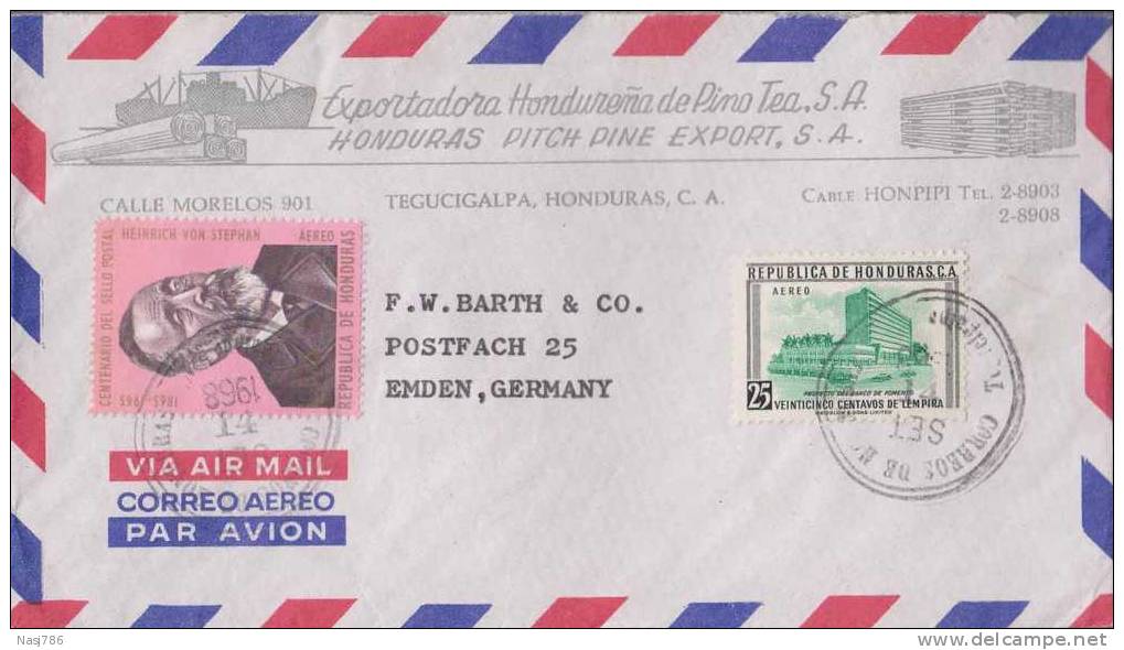 Honduras Commercial Cover, Advertisement Of Pitch Pine Export, Ship, Wood, Building, Famous Person, Sent To Germany - Honduras