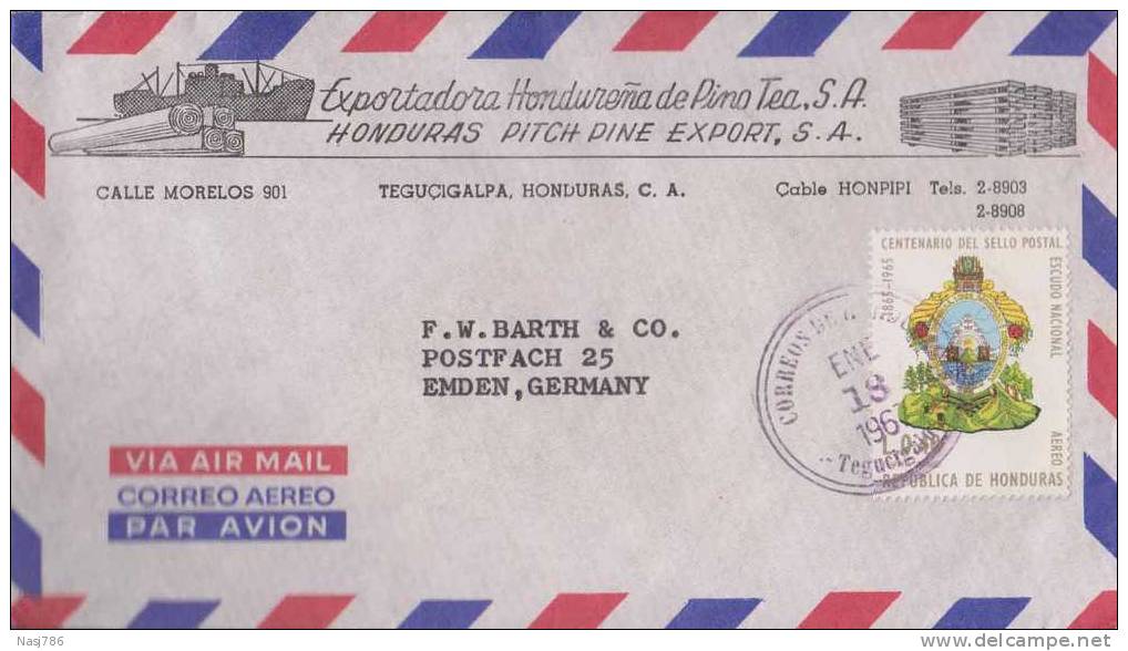 Honduras Commercial Cover, Advertisement Of Pitch Pine Export, Ship, Wood, Sent To Germany - Honduras
