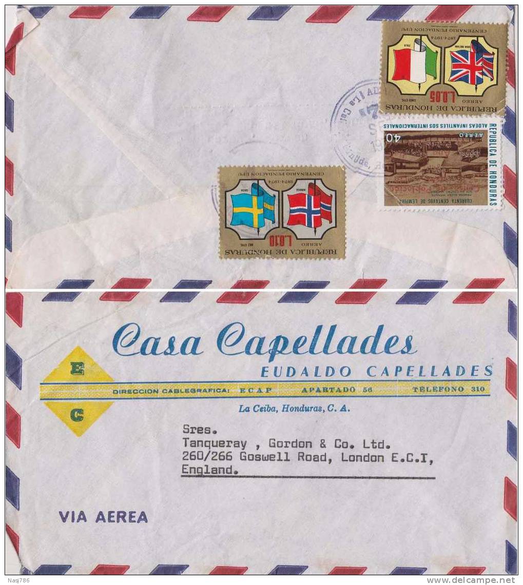 Honduras Commercial Cover, Flag, Sent To England - Honduras