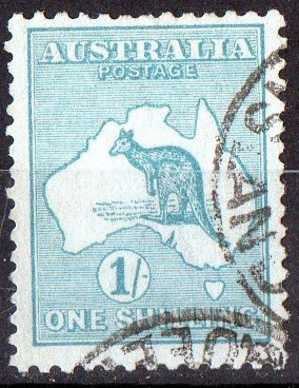 Australia 1915 1 Shilling Blue-green Kangaroo 2nd Watermark (Wmk 9) Used - Actual Stamp - Qld Double - SG28 - Used Stamps
