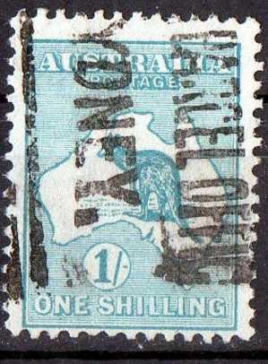 Australia 1915 1 Shilling Blue-green Kangaroo 2nd Watermark (Wmk 9) Used - Actual Stamp - Sydney Parcel- SG28 - Oblitérés