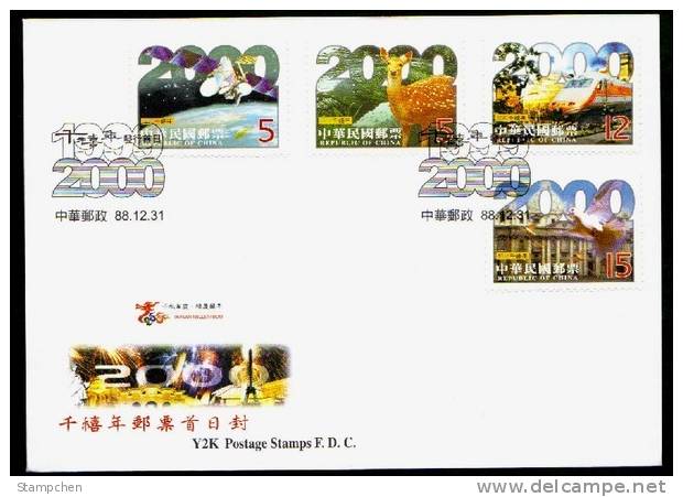 FDC 1999 Millennium Stamps Y2K Deer Train Satellite Dove Space Map High-tech Glove Church Fauna - Asien