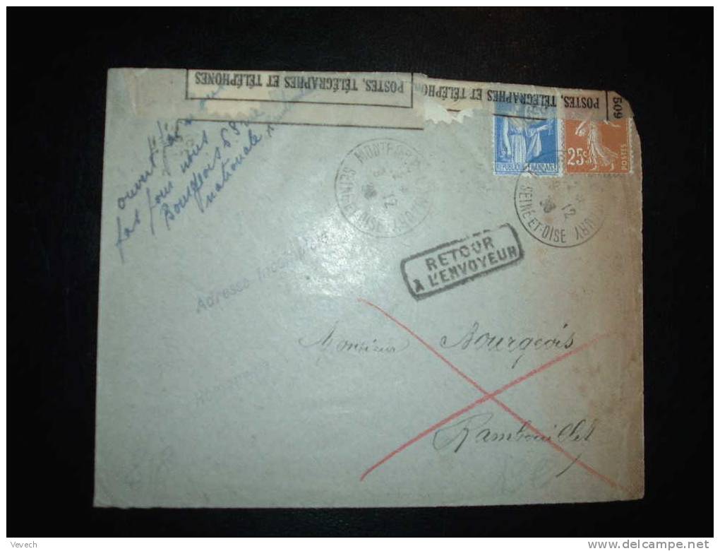 LETTRE ACCIDENTE TARIF A 90 C OBL. 09-12-1938 MONTFORT L´AMAURY SEINE ET OISE (78 YVELINES) - Lettere Accidentate